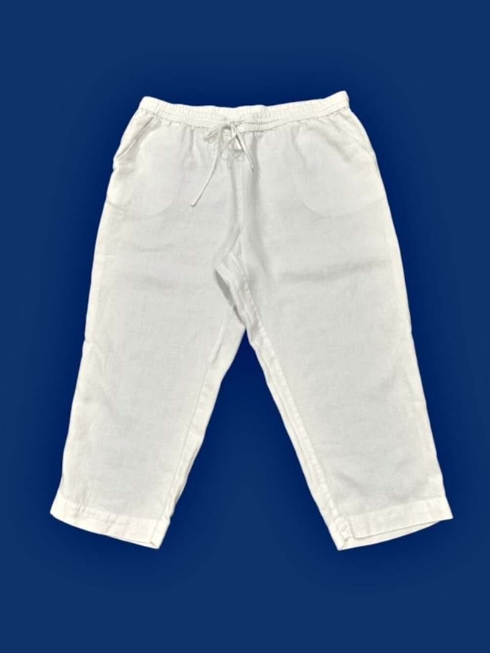 Jones New York Sport White Linen Pants XL Cropped Pull On Drawstring Coastal